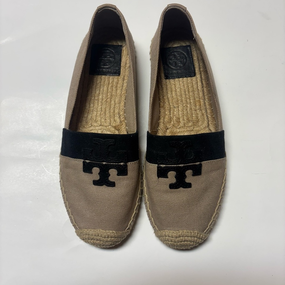 Tory Burch Tan and Black Espadrilles